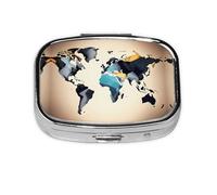 Square Round Pill Case Abstract World Map Pill Box Daily 2 Compartment Travel Pill Container for Pocket Purse Portable Medicine Cod Liver Oil Storage Box 2 Times a Day Pill Organizer