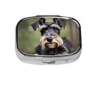 Square Round Pill Case Adorable Schnauzer Pill Box Daily 2 Compartment Travel Pill Container for Pocket Purse Portable Medicine Cod Liver Oil Storage Box 2 Times a Day Pill Organizer