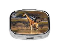 Square Round Pill Case Africa Giraffe Majestic Tree Pill Box Daily 2 Compartment Travel Pill Container for Pocket Purse Portable Medicine Cod Liver Oil Storage Box 2 Times a Day Pill Organizer