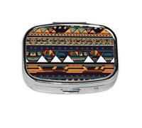 Square Round Pill Case African Ethnic Pattern Pill Box Daily 2 Compartment Travel Pill Container for Pocket Purse Portable Medicine Cod Liver Oil Storage Box 2 Times a Day Pill Organizer