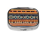 Square Round Pill Case African National Patterns Pill Box Daily 2 Compartment Travel Pill Container for Pocket Purse Portable Medicine Cod Liver Oil Storage Box 2 Times a Day Pill Organizer