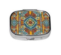 Square Round Pill Case African Style Textile Pattern Pill Box Daily 2 Compartment Travel Pill Container for Pocket Purse Portable Medicine Cod Liver Oil Storage Box 2 Times a Day Pill Organizer