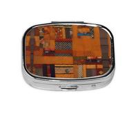 Square Round Pill Case African Textile Patchwork Pill Box Daily 2 Compartment Travel Pill Container for Pocket Purse Portable Medicine Cod Liver Oil Storage Box 2 Times a Day Pill Organizer