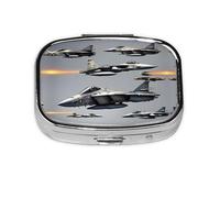 Square Round Pill Case Aircraft Fighter Jets Pill Box Daily 2 Compartment Travel Pill Container for Pocket Purse Portable Medicine Cod Liver Oil Storage Box 2 Times a Day Pill Organizer
