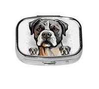 Square Round Pill Case American Bulldog Head Pill Box Daily 2 Compartment Travel Pill Container for Pocket Purse Portable Medicine Cod Liver Oil Storage Box 2 Times a Day Pill Organizer