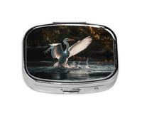 Square Round Pill Case an Egret in the Water Pill Box Daily 2 Compartment Travel Pill Container for Pocket Purse Portable Medicine Cod Liver Oil Storage Box 2 Times a Day Pill Organizer