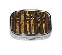 Square Round Pill Case Ancient Egyptian Hieroglyph Pill Box Daily 2 Compartment Travel Pill Container for Pocket Purse Portable Medicine Cod Liver Oil Storage Box 2 Times a Day Pill Organizer