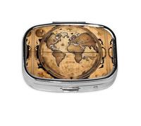 Square Round Pill Case Ancient Map World Globe Pill Box Daily 2 Compartment Travel Pill Container for Pocket Purse Portable Medicine Cod Liver Oil Storage Box 2 Times a Day Pill Organizer