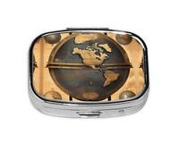 Square Round Pill Case Ancient World Globe Pill Box Daily 2 Compartment Travel Pill Container for Pocket Purse Portable Medicine Cod Liver Oil Storage Box 2 Times a Day Pill Organizer