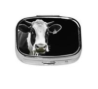 Square Round Pill Case Animal Funny Cow Head Black White Pill Box Daily 2 Compartment Travel Pill Container for Pocket Purse Portable Medicine Cod Liver Oil Storage Box 2 Times a Day Pill Organizer
