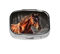 Square Round Pill Case Animal Horse Pill Box Daily 2 Compartment Travel Pill Container for Pocket Purse Portable Medicine Cod Liver Oil Storage Box 2 Times a Day Pill Organizer