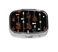 Square Round Pill Case Art Guitar Pattern Print Pill Box Daily 2 Compartment Travel Pill Container for Pocket Purse Portable Medicine Cod Liver Oil Storage Box 2 Times a Day Pill Organizer