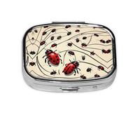 Square Round Pill Case Art Ladybug Pill Box Daily 2 Compartment Travel Pill Container for Pocket Purse Portable Medicine Cod Liver Oil Storage Box 2 Times a Day Pill Organizer