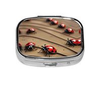 Square Round Pill Case Art Ladybug Tracks Pill Box Daily 2 Compartment Travel Pill Container for Pocket Purse Portable Medicine Cod Liver Oil Storage Box 2 Times a Day Pill Organizer