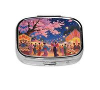 Square Round Pill Case Asian Cherry Blossom Pill Box Daily 2 Compartment Travel Pill Container for Pocket Purse Portable Medicine Cod Liver Oil Storage Box 2 Times a Day Pill Organizer