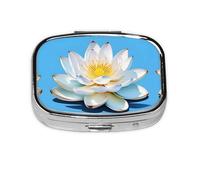 Square Round Pill Case Asian Lotu‘s Pattern Pill Box Daily 2 Compartment Travel Pill Container for Pocket Purse Portable Medicine Cod Liver Oil Storage Box 2 Times a Day Pill Organizer