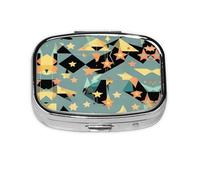 Square Round Pill Case Atomic Stars Retro Pattern Pill Box Daily 2 Compartment Travel Pill Container for Pocket Purse Portable Medicine Cod Liver Oil Storage Box 2 Times a Day Pill Organizer