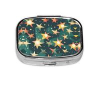 Square Round Pill Case Atomic Stars Retro Pattern Print Pill Box Daily 2 Compartment Travel Pill Container for Pocket Purse Portable Medicine Cod Liver Oil Storage Box 2 Times a Day Pill Organizer