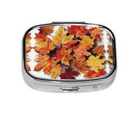 Square Round Pill Case Autumn Leaves Pill Box Daily 2 Compartment Travel Pill Container for Pocket Purse Portable Medicine Cod Liver Oil Storage Box 2 Times a Day Pill Organizer