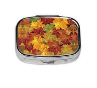 Square Round Pill Case Autumn Leaves Pill Box Daily 2 Compartment Travel Pill Container for Pocket Purse Portable Medicine Cod Liver Oil Storage Box 2 Times a Day Pill Organizer