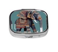Square Round Pill Case Aztec Elephant Pattern Pill Box Daily 2 Compartment Travel Pill Container for Pocket Purse Portable Medicine Cod Liver Oil Storage Box 2 Times a Day Pill Organizer