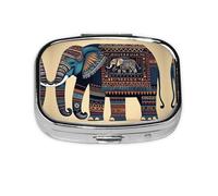 Square Round Pill Case Aztec Elephant Pill Box Daily 2 Compartment Travel Pill Container for Pocket Purse Portable Medicine Cod Liver Oil Storage Box 2 Times a Day Pill Organizer