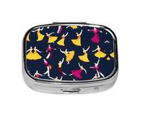Square Round Pill Case Ballroom Dance Small Pattern Pill Box Daily 2 Compartment Travel Pill Container for Pocket Purse Portable Medicine Cod Liver Oil Storage Box 2 Times a Day Pill Organizer