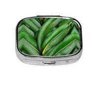 Square Round Pill Case Banana Leaf Green Pill Box Daily 2 Compartment Travel Pill Container for Pocket Purse Portable Medicine Cod Liver Oil Storage Box 2 Times a Day Pill Organizer