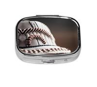 Square Round Pill Case Baseball Lace Close Up Pill Box Daily 2 Compartment Travel Pill Container for Pocket Purse Portable Medicine Cod Liver Oil Storage Box 2 Times a Day Pill Organizer