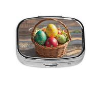 Square Round Pill Case Basket and Easter Eggs Pill Box Daily 2 Compartment Travel Pill Container for Pocket Purse Portable Medicine Cod Liver Oil Storage Box 2 Times a Day Pill Organizer