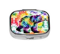 Square Round Pill Case Bear Dancing Tie Dye Pill Box Daily 2 Compartment Travel Pill Container for Pocket Purse Portable Medicine Cod Liver Oil Storage Box 2 Times a Day Pill Organizer