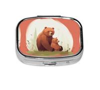 Square Round Pill Case Bear Hug Pill Box Daily 2 Compartment Travel Pill Container for Pocket Purse Portable Medicine Cod Liver Oil Storage Box 2 Times a Day Pill Organizer
