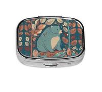 Square Round Pill Case Bear in the Forest Pill Box Daily 2 Compartment Travel Pill Container for Pocket Purse Portable Medicine Cod Liver Oil Storage Box 2 Times a Day Pill Organizer