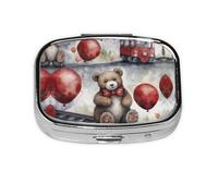 Square Round Pill Case Bear on the Train Pill Box Daily 2 Compartment Travel Pill Container for Pocket Purse Portable Medicine Cod Liver Oil Storage Box 2 Times a Day Pill Organizer