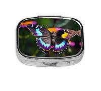 Square Round Pill Case Beautiful Colorful Butterflys Pill Box Daily 2 Compartment Travel Pill Container for Pocket Purse Portable Medicine Cod Liver Oil Storage Box 2 Times a Day Pill Organizer