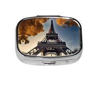 Square Round Pill Case Beautiful Eiffel Tower Paris Pill Box Daily 2 Compartment Travel Pill Container for Pocket Purse Portable Medicine Cod Liver Oil Storage Box 2 Times a Day Pill Organizer