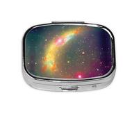 Square Round Pill Case Beautiful Galaxy Pill Box Daily 2 Compartment Travel Pill Container for Pocket Purse Portable Medicine Cod Liver Oil Storage Box 2 Times a Day Pill Organizer