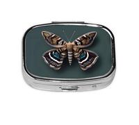 Square Round Pill Case Beautiful Moth Pill Box Daily 2 Compartment Travel Pill Container for Pocket Purse Portable Medicine Cod Liver Oil Storage Box 2 Times a Day Pill Organizer