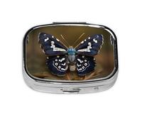 Square Round Pill Case Beautiful Moth Wings Pill Box Daily 2 Compartment Travel Pill Container for Pocket Purse Portable Medicine Cod Liver Oil Storage Box 2 Times a Day Pill Organizer