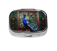 Square Round Pill Case Beautiful Peacock Picture Pill Box Daily 2 Compartment Travel Pill Container for Pocket Purse Portable Medicine Cod Liver Oil Storage Box 2 Times a Day Pill Organizer