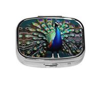 Square Round Pill Case Beautiful Peacock Pill Box Daily 2 Compartment Travel Pill Container for Pocket Purse Portable Medicine Cod Liver Oil Storage Box 2 Times a Day Pill Organizer
