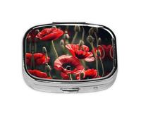 Square Round Pill Case Beautiful Red Poppy Flower Pill Box Daily 2 Compartment Travel Pill Container for Pocket Purse Portable Medicine Cod Liver Oil Storage Box 2 Times a Day Pill Organizer