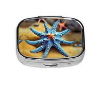 Square Round Pill Case Beautiful Starfish Pill Box Daily 2 Compartment Travel Pill Container for Pocket Purse Portable Medicine Cod Liver Oil Storage Box 2 Times a Day Pill Organizer