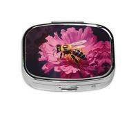 Square Round Pill Case Bees Circling Pill Box Daily 2 Compartment Travel Pill Container for Pocket Purse Portable Medicine Cod Liver Oil Storage Box 2 Times a Day Pill Organizer