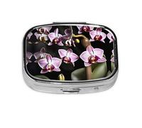 Square Round Pill Case Bell Orchid Pattern Pill Box Daily 2 Compartment Travel Pill Container for Pocket Purse Portable Medicine Cod Liver Oil Storage Box 2 Times a Day Pill Organizer