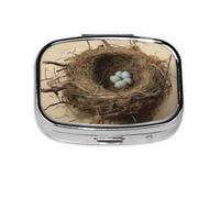 Square Round Pill Case Birds Nest Pill Box Daily 2 Compartment Travel Pill Container for Pocket Purse Portable Medicine Cod Liver Oil Storage Box 2 Times a Day Pill Organizer