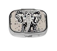 Square Round Pill Case Black and White Elephant Pill Box Daily 2 Compartment Travel Pill Container for Pocket Purse Portable Medicine Cod Liver Oil Storage Box 2 Times a Day Pill Organizer