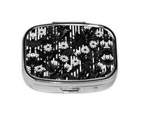 Square Round Pill Case Black and White Striped Flowers Pill Box Daily 2 Compartment Travel Pill Container for Pocket Purse Portable Medicine Cod Liver Oil Storage Box 2 Times a Day Pill Organizer