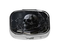 Square Round Pill Case Black Floral Skull Pill Box Daily 2 Compartment Travel Pill Container for Pocket Purse Portable Medicine Cod Liver Oil Storage Box 2 Times a Day Pill Organizer