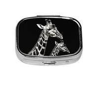 Square Round Pill Case Black Giraffe Pill Box Daily 2 Compartment Travel Pill Container for Pocket Purse Portable Medicine Cod Liver Oil Storage Box 2 Times a Day Pill Organizer